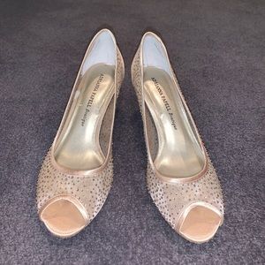 2.5” Tan Open-Toe Heels with Sparkles